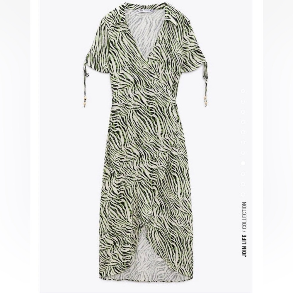 ZARA Animal Print Wrap Dress ECRU/KHAKI